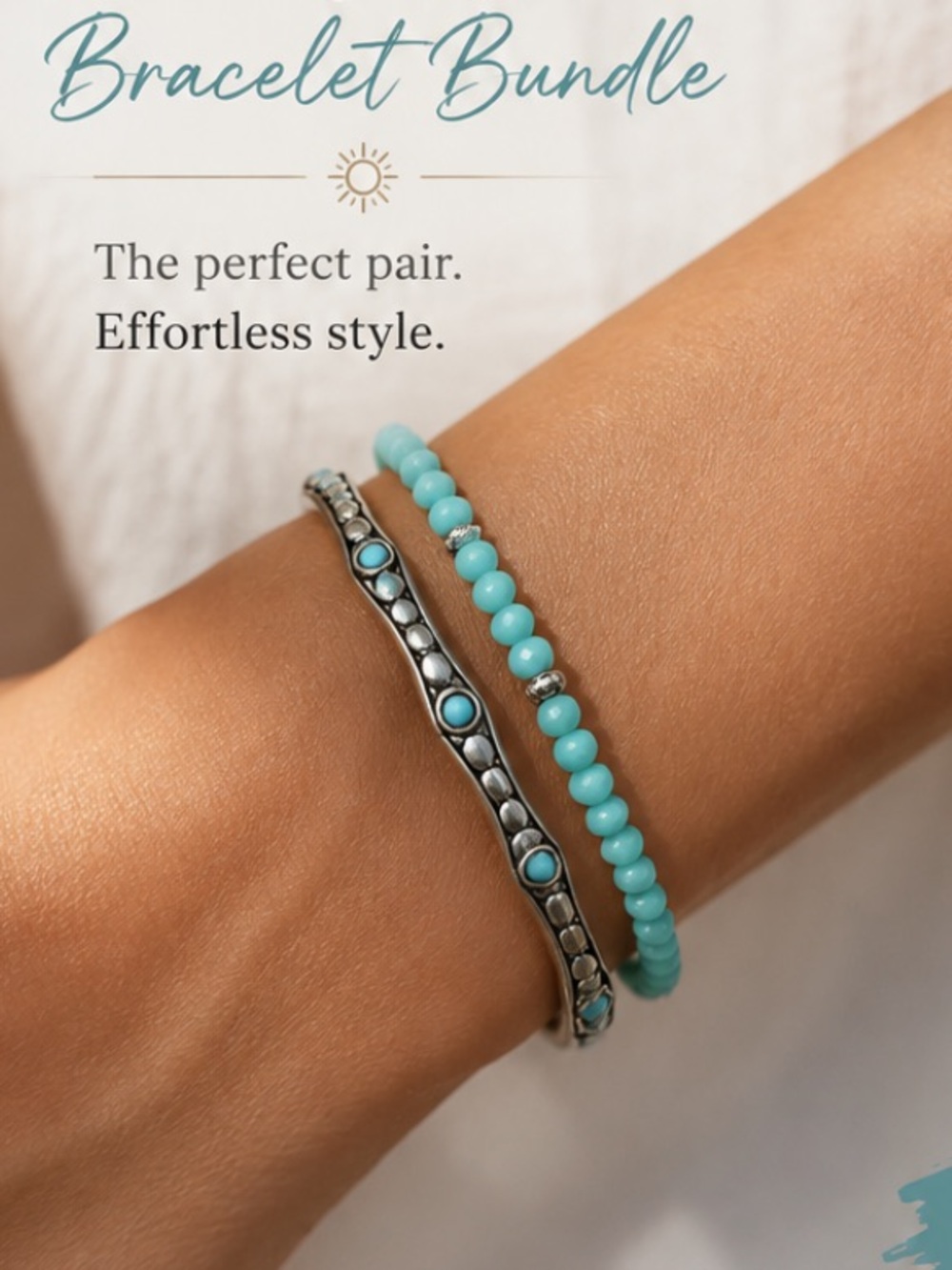 Turquoise Beaded & Silver-Tone Accent Bracelet Set